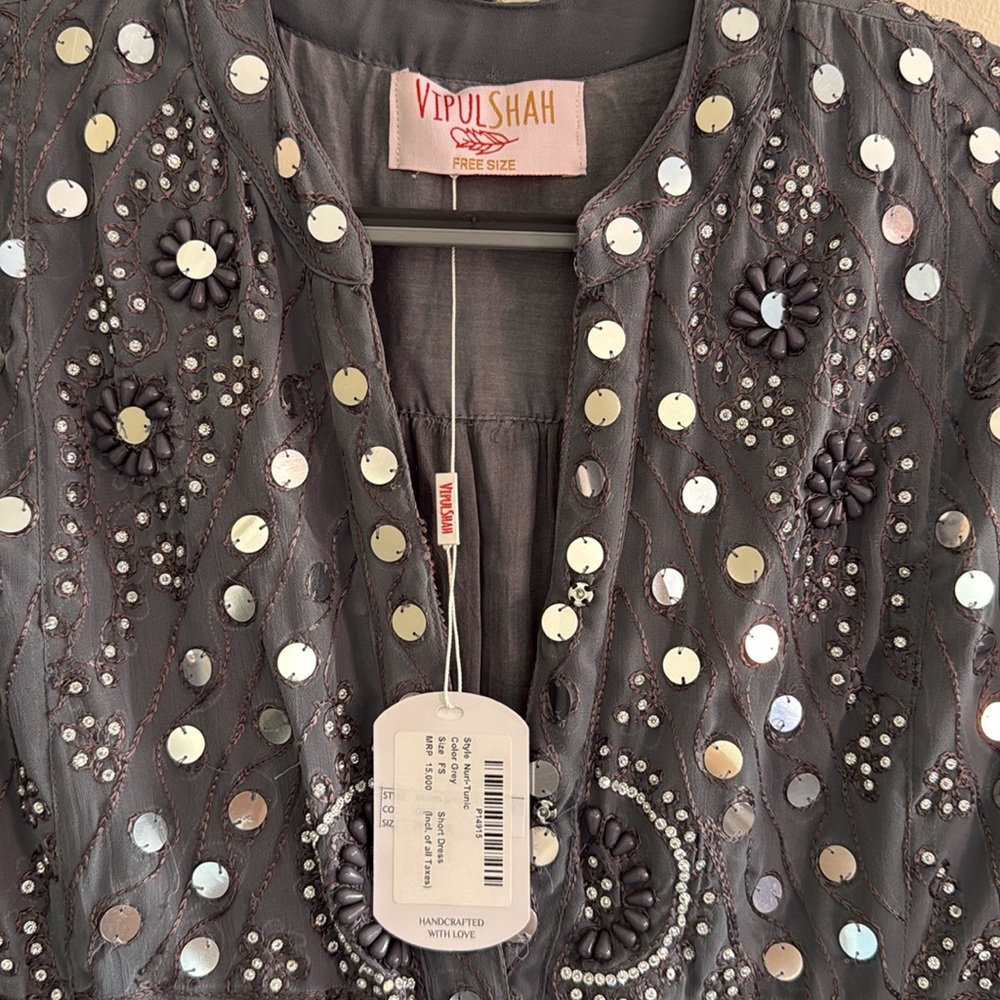 Vipul Shah Beaded Short Grey Dress - Picture 2 of 3